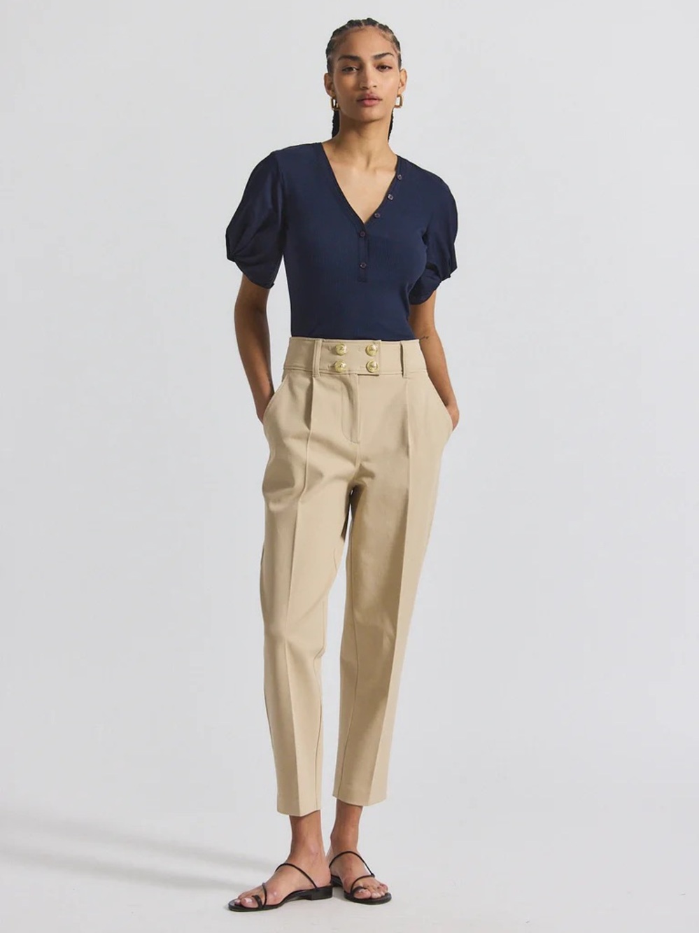 Derek Lam Leonie High-Waist Tailored Beige Tapered Pants. Sz: 8 - Picture 1 of 3